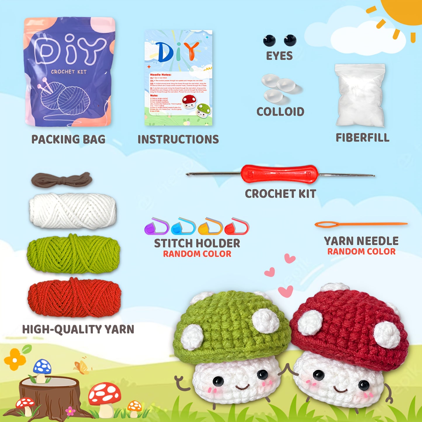 1/2pcs Small Mushroom Crochet Kit