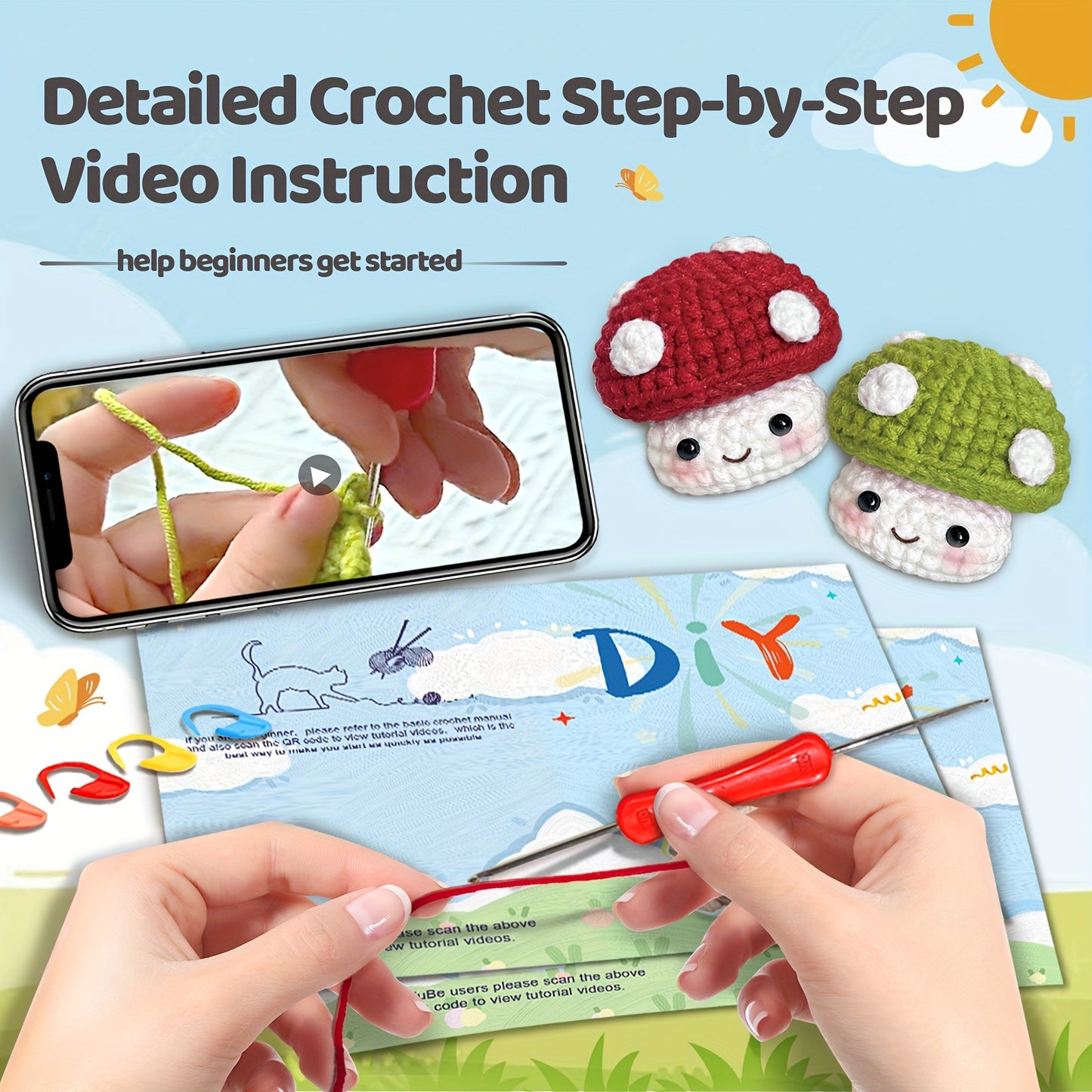 1/2pcs Small Mushroom Crochet Kit
