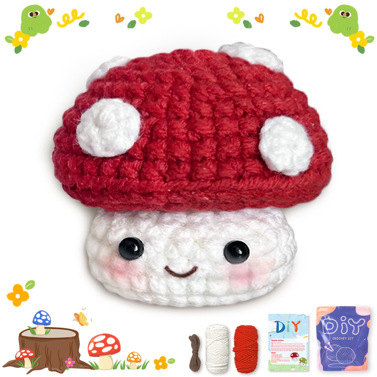 1/2pcs Small Mushroom Crochet Kit