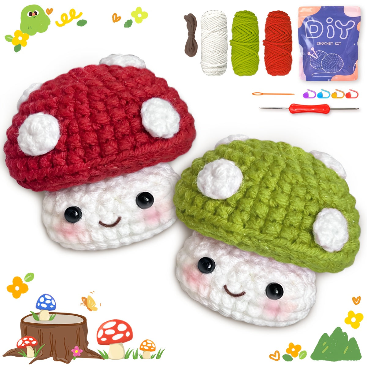 1/2pcs Small Mushroom Crochet Kit